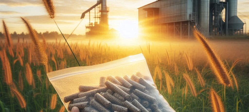 How does the Napier Grass Feeding System and Press Roll (Dewatering) Technology improve biomass pellet production efficiency?